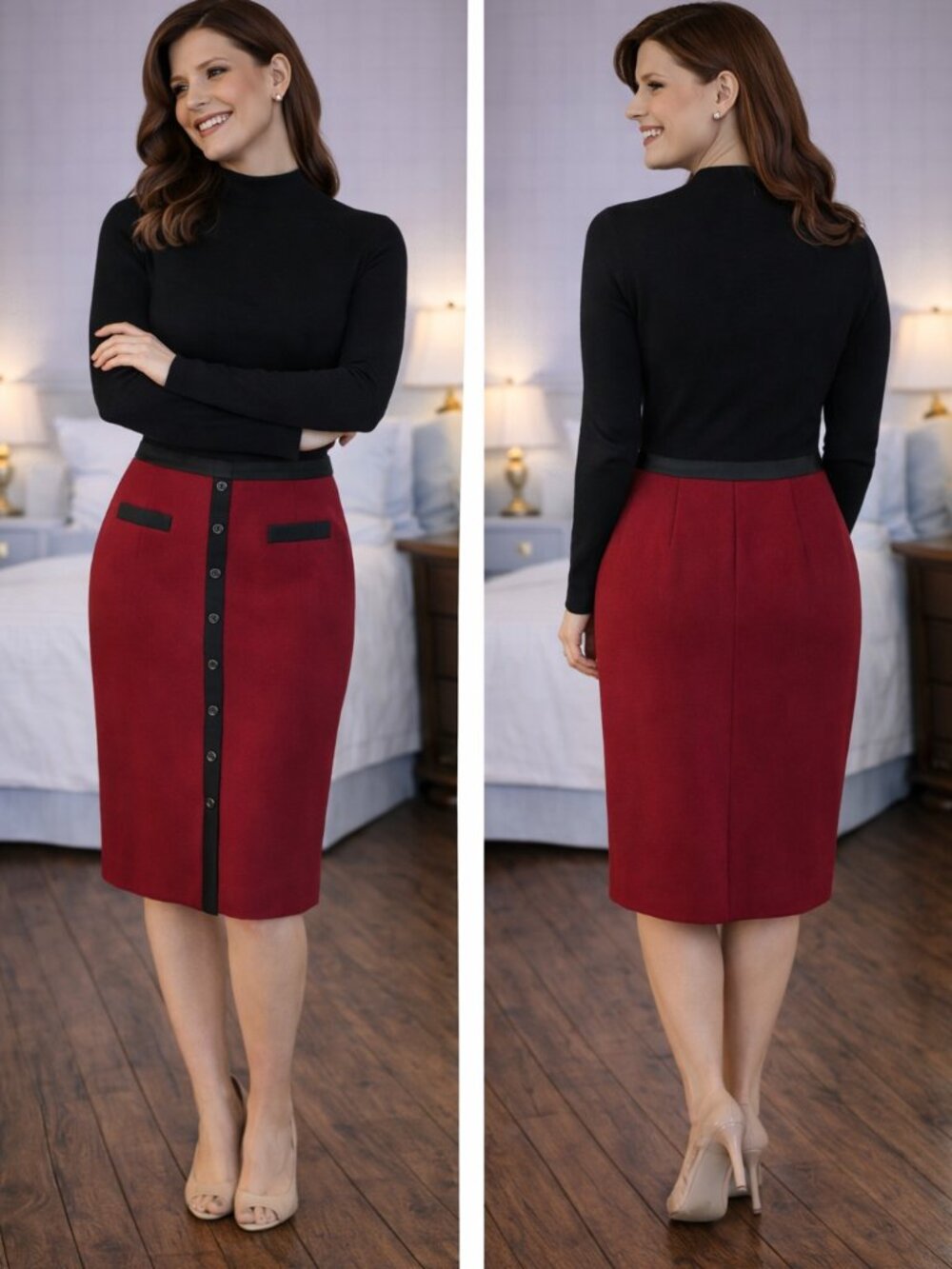Catherine Deane Narelle Black Maroon Colorblock Midi Dress $565